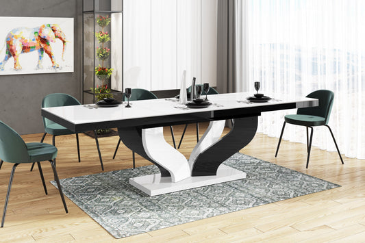 Maxima House Dining Set AVIVA 7 pcs. white/ black modern glossy Dining Table with 6 Geen chairs