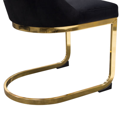 Vogue Set of (2) Dining Chairs in Black Velvet with Polished Gold Metal Base by Diamond Sofa