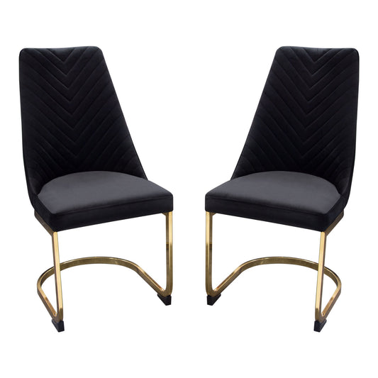 Vogue Set of (2) Dining Chairs in Black Velvet with Polished Gold Metal Base by Diamond Sofa