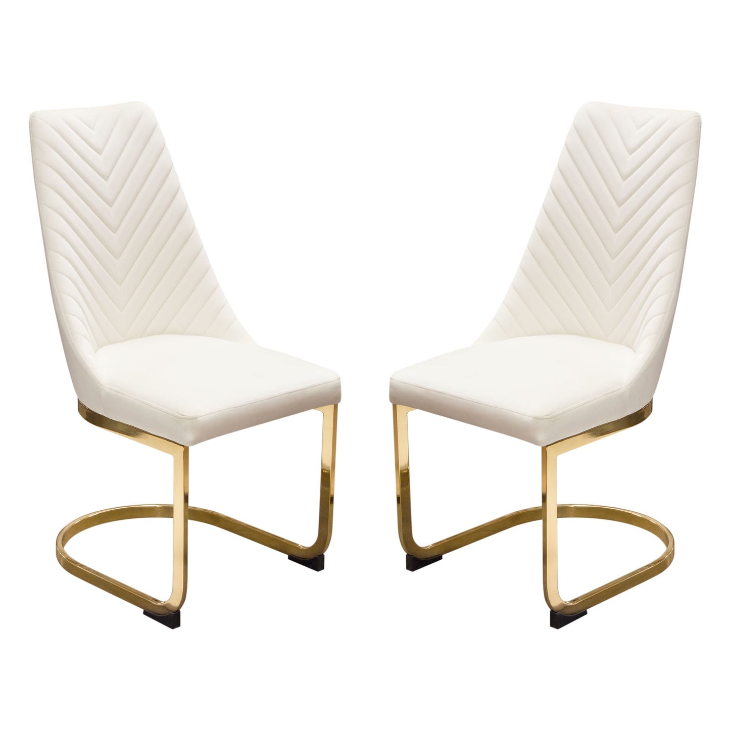 Vogue Set of (2) Dining Chairs in Cream Velvet with Polished Gold Metal Base by Diamond Sofa