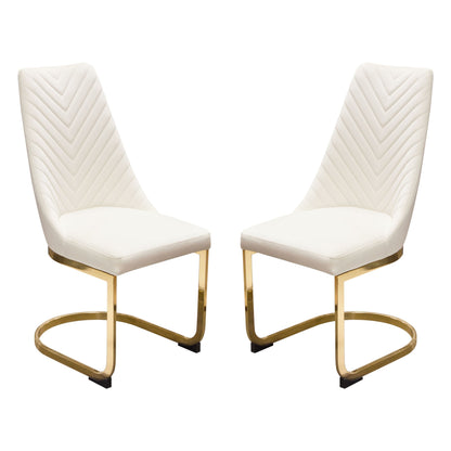Vogue Set of (2) Dining Chairs in Cream Velvet with Polished Gold Metal Base by Diamond Sofa