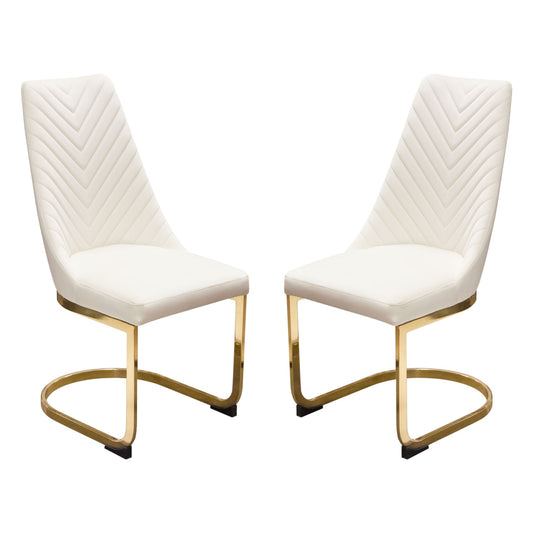 Vogue Set of (2) Dining Chairs in Cream Velvet with Polished Gold Metal Base by Diamond Sofa