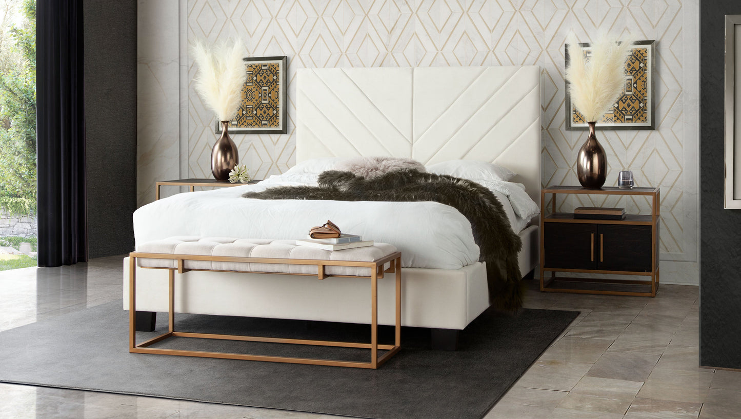 Vogue Queen Bed w/ 54" Headboard in Light Cream Velvet by Diamond Sofa