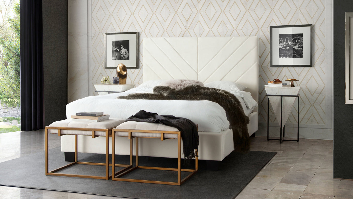 Vogue Queen Bed w/ 54" Headboard in Light Cream Velvet by Diamond Sofa