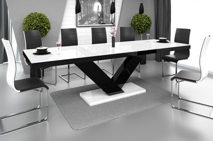 Maxima House Dining Set TORIA 7 pcs. modern White/ Black glossy Dining Table with 6 Black/ White chairs