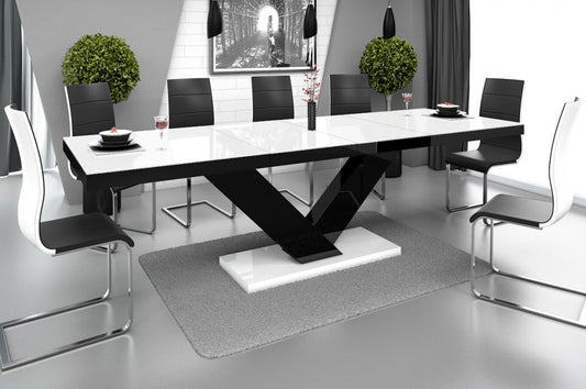 Maxima House Dining Set TORIA 7 pcs. modern White/ Black glossy Dining Table with 6 Black/ White chairs