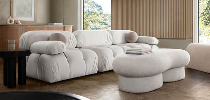 Wave Curved Accent Bench in Ivory Boucle Fabric by Diamond Sofa