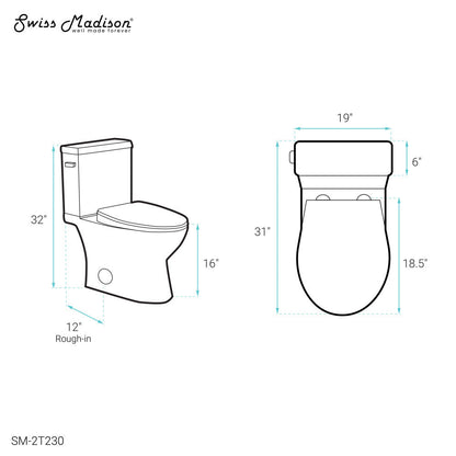 Swiss Madison Cache Two-Piece Elongated Toilet Left Side Flush Handle Toilet 1.28 gpf