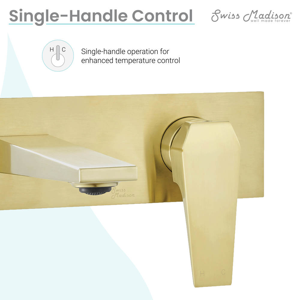 Swiss Madison Voltaire Single-Handle, Wall-Mount, Bathroom Faucet in Brushed Gold