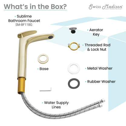 Swiss Madison Sublime Single Hole, Single-Handle, High Arc Bathroom Faucet in Brushed Gold