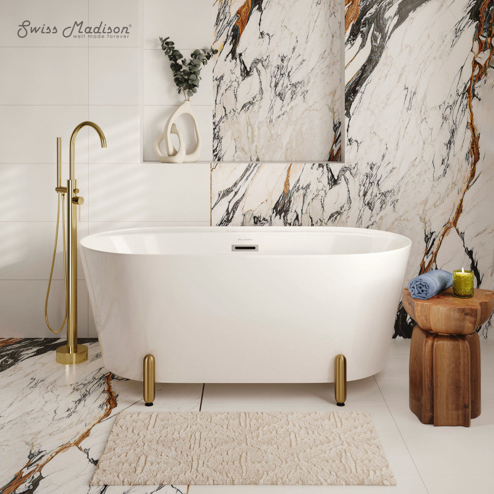 Swiss Madison Monaco 59" Freestanding Bathtub with Brushed Gold Stand
