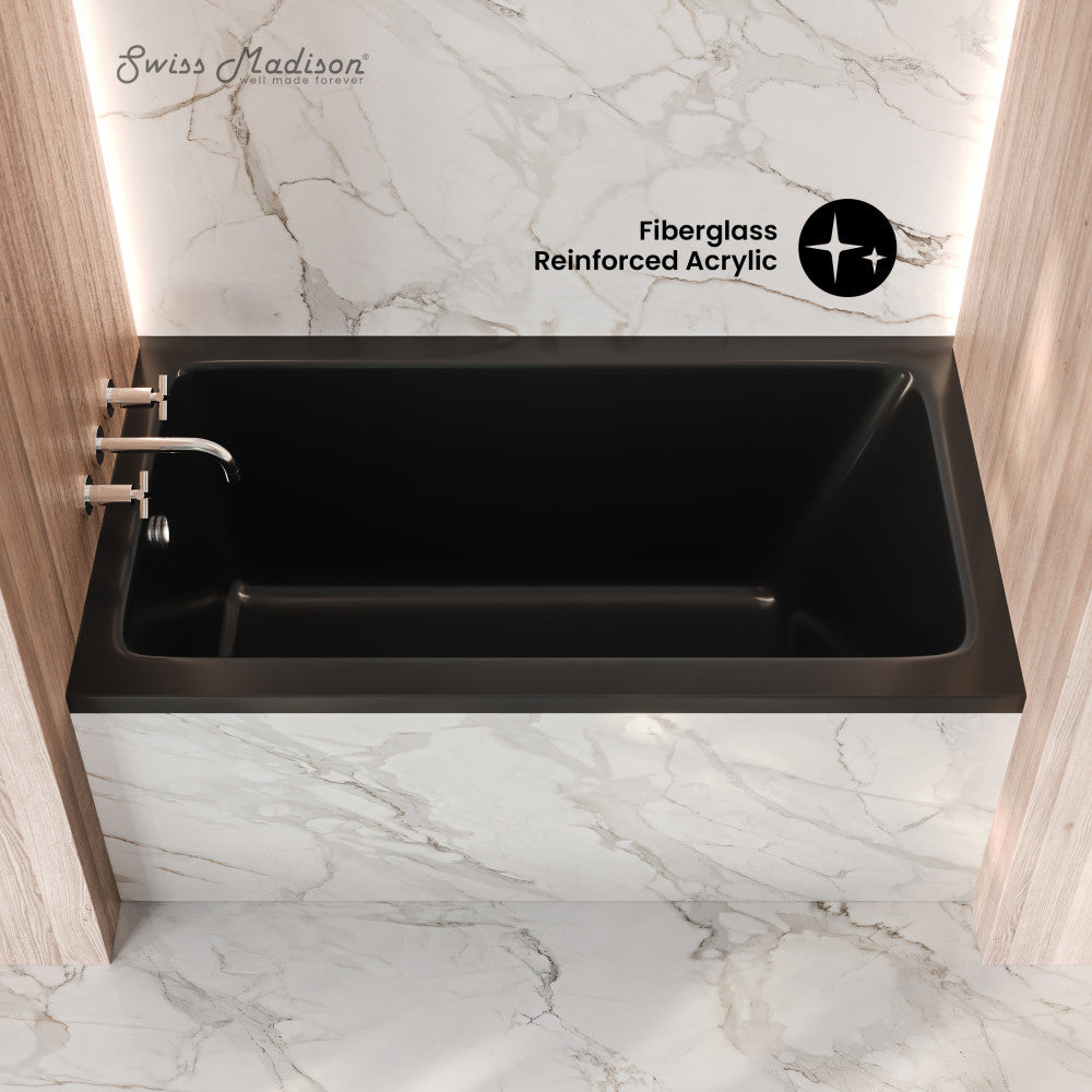 Swiss Madison Voltaire 54 x 30 Left Drain Soaking Alcove Bathtub in Glossy Black