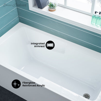 Swiss Madison Voltaire 60" x 30" Right-Hand Drain Alcove Bathtub with Apron and Armrest