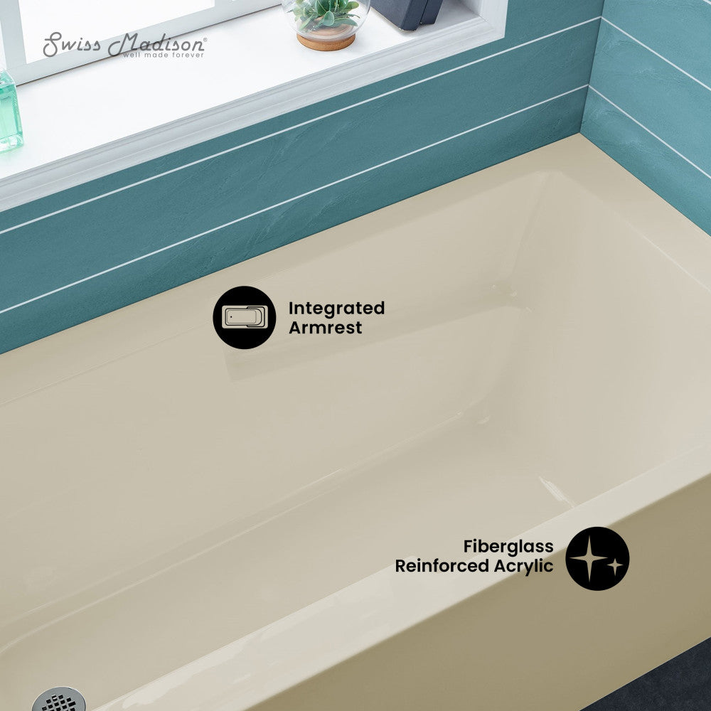 Swiss Madison Voltaire 60" x 32" Left-Hand Drain Alcove Bathtub with Apron in Bisque