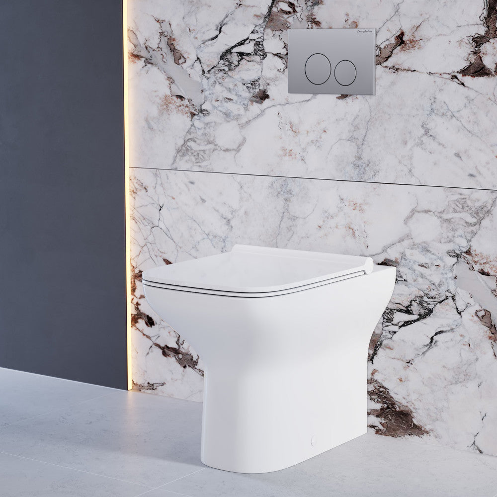 Swiss Madison Carre Back to Wall Toilet Bowl Bundle in Glossy White