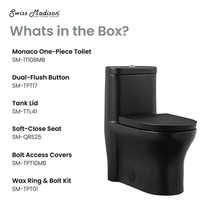 Swiss Madison Monaco One-Piece Elongated Toilet Dual-Flush, Matte Black 1.1/1.6 gpf