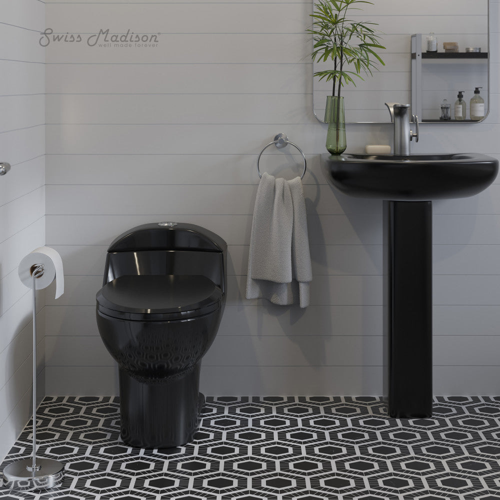 Swiss Madison Chateau One-Piece Elongated Toilet Dual-Flush in Glossy Black 1.1/1.6 gpf