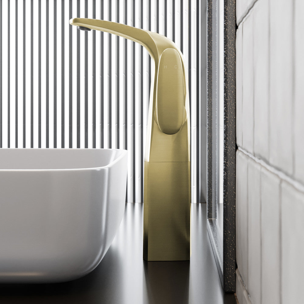 Swiss Madison Chateau Single Hole, Single-Handle, High Arc Bathroom Faucet in Brushed Gold