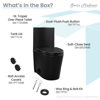 Swiss Madison St. Tropez One-Piece Elongated Toilet Vortex Dual-Flush in Matte Black 1.1/1.6 gpf
