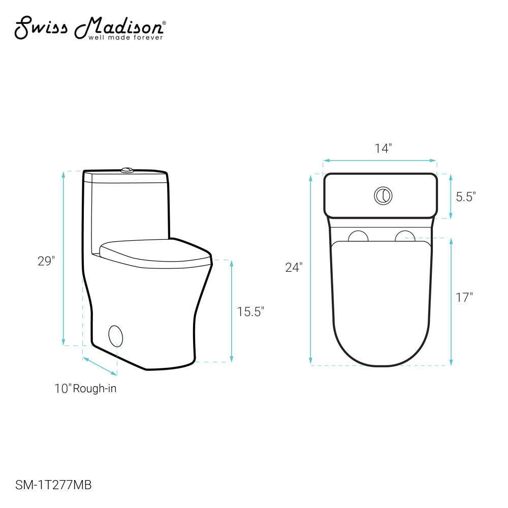 Swiss Madison Sublime II One-Piece 10" Rough-in 1.1/1.6 GPF Dual Top Flush Round Compact Toilet in Matte Black