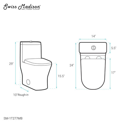 Swiss Madison Sublime II One-Piece 10" Rough-in 1.1/1.6 GPF Dual Top Flush Round Compact Toilet in Matte Black