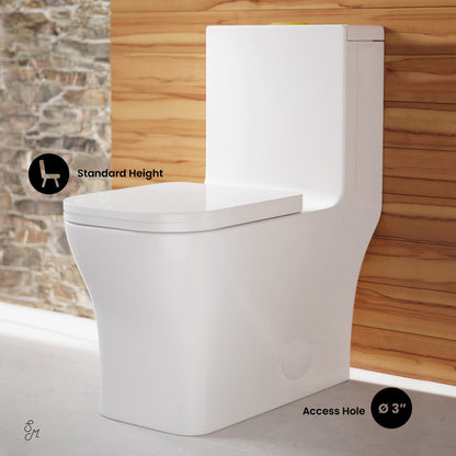 Swiss Madison Concorde One Piece Square Toilet Dual Flush, Brushed Gold Hardware 1.1/1.6 gpf