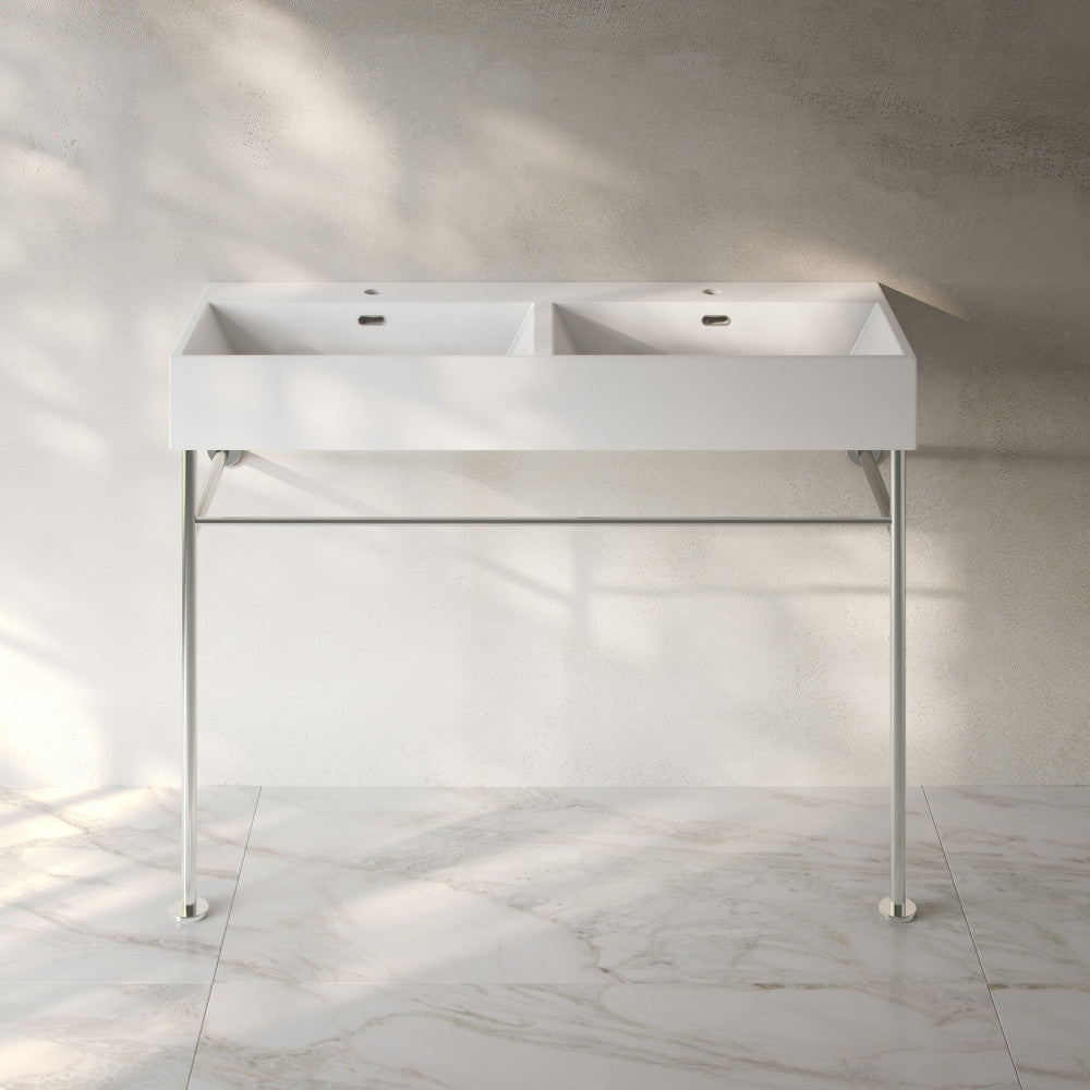 Swiss Madison Claire 48" Double Basin Console Sink with Polished Chrome Legs