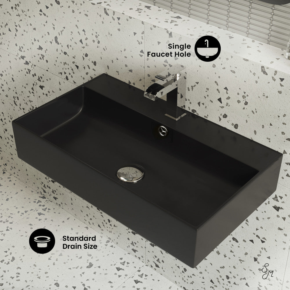 Swiss Madison Claire 22" Rectangle Wall-Mount Bathroom Sink in Matte Black