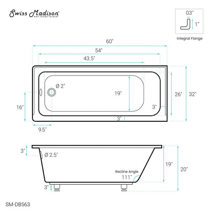 Swiss Madison Voltaire 60" x 32" Left-Hand Drain Alcove Bathtub