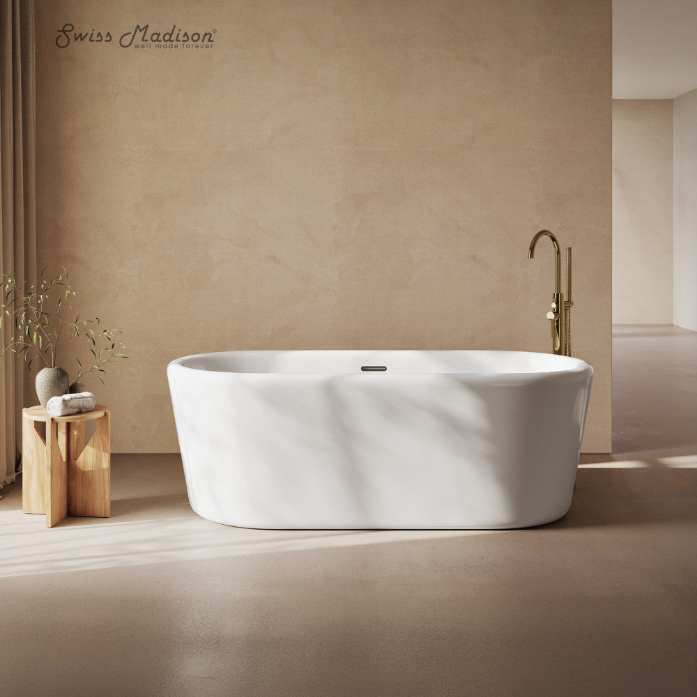 Swiss Madison Nanterre 68" Soaking Freestanding Bathtub in Glossy White, Drain Included