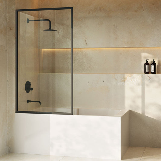 Swiss Madison Pierre 34 x 58 Framed Fixed 3/8 in. (10mm) Clear Tempered Glass Tub Door with Black Matte Frame