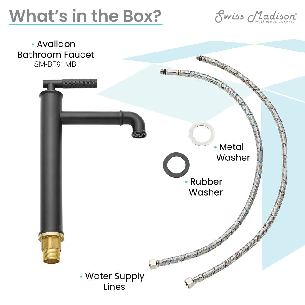 Swiss Madison Avallon Single Hole, Single-Handle Sleek, High Arc Bathroom Faucet in Matte Black