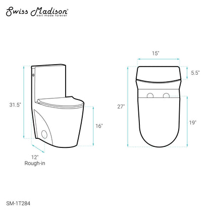 Swiss Madison St. Tropez One-Piece Elongated Toilet, Touchless 1.1/1.6 gpf