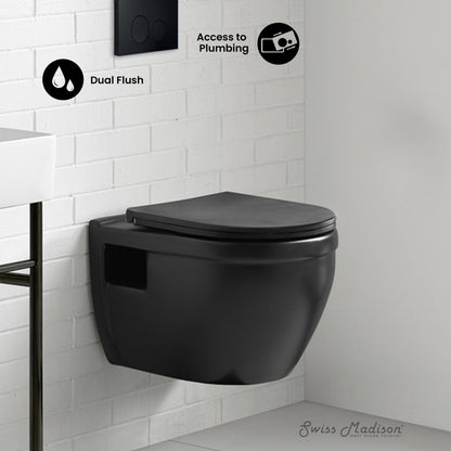 Swiss Madison Ivy Wall-Hung Toilet Bundle 0.8/1.6 GPF Dual Flush in Matte Black with Black Flush Plate