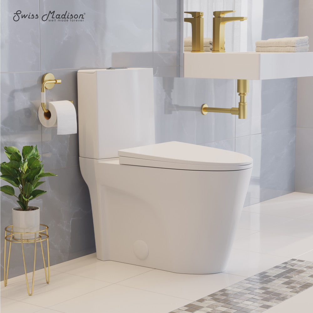 Swiss Madison St. Tropez Two-Piece 12" Rough-in 1.1/1.6 GPF Dual Top Flush Elongated Toilet in Glossy White