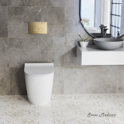 Swiss Madison St. Tropez Back-to-Wall Toilet Bundle 0.8/1.6 GPF Dual Flush in Glossy White with Brass Flush Plate
