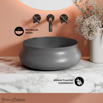 Swiss Madison Lisse 17.5" Round Concrete Vessel Bathroom Sink in Dark Grey