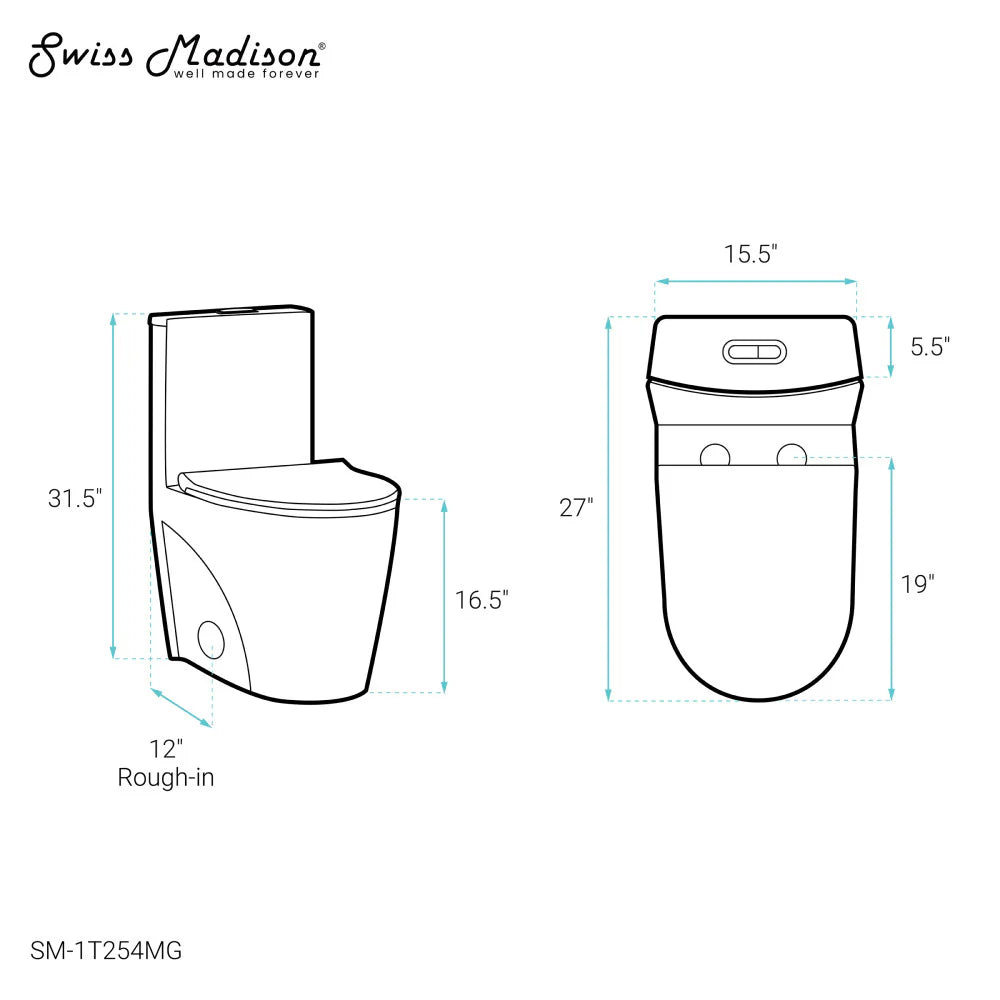 Swiss Madison St. Tropez One-Piece Elongated Toilet Vortex™ Dual-Flush 1.1/1.6 gpf in Matte Grey