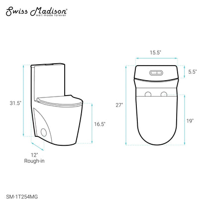 Swiss Madison St. Tropez One-Piece Elongated Toilet Vortex™ Dual-Flush 1.1/1.6 gpf in Matte Grey