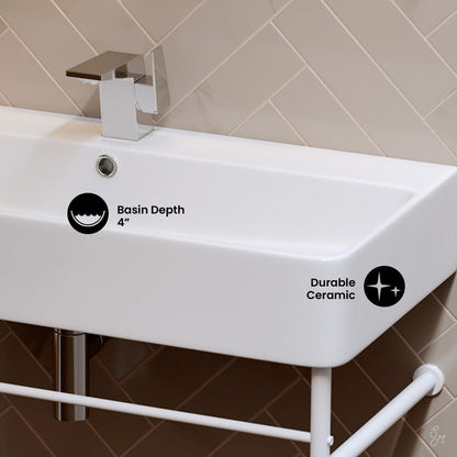 Swiss Madison Carre 36 Ceramic Console Sink White Basin Matte White Legs