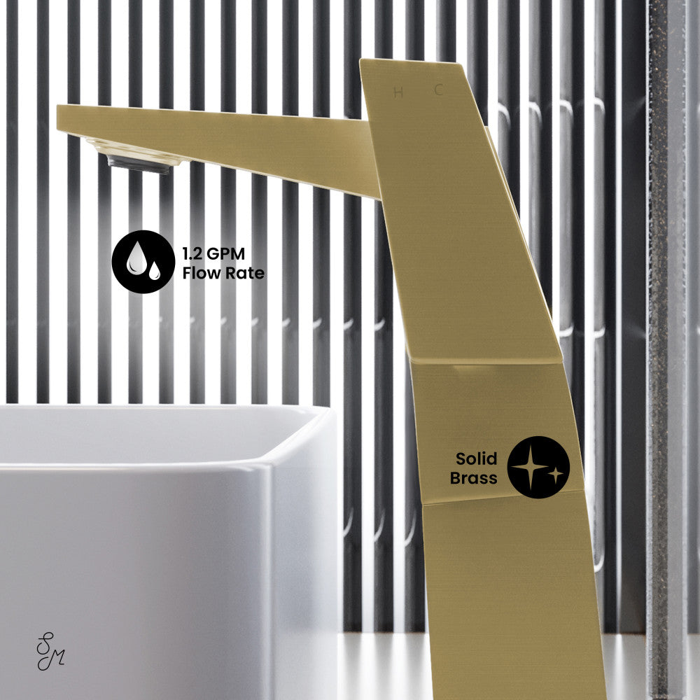Swiss Madison Carre Single Hole, Single-Handle, High Arc Bathroom Faucet in Brushed Gold