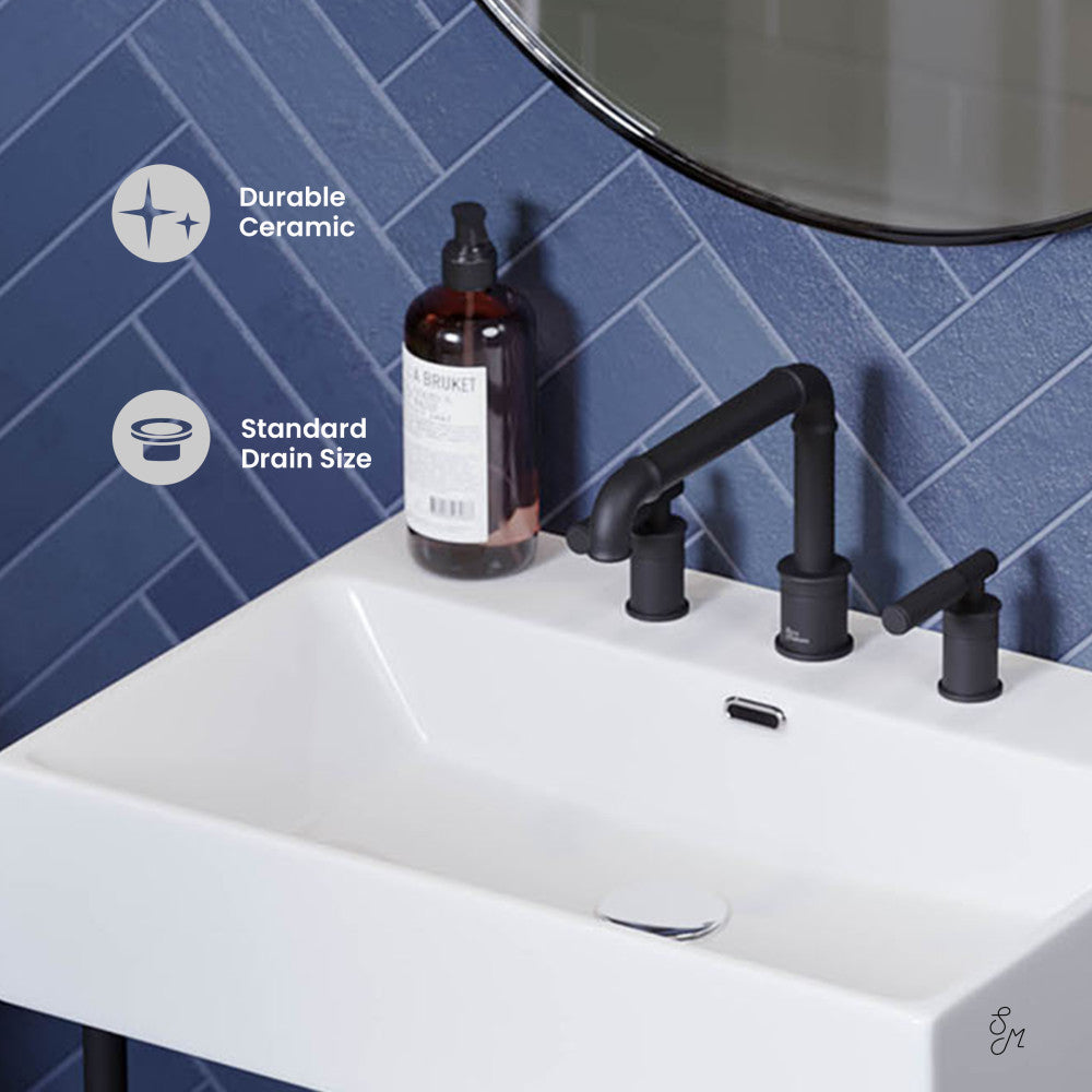 Swiss Madison Claire 24" Console Sink White Basin Black Legs with 8" Widespread Holes