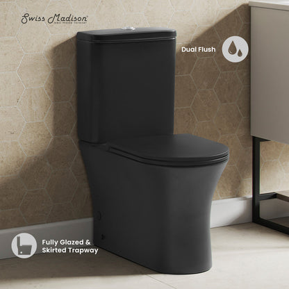 Swiss Madison Calice Two-Piece Elongated Rear Outlet Toilet Dual-Flush 0.8/1.28 gpf in Matte Black