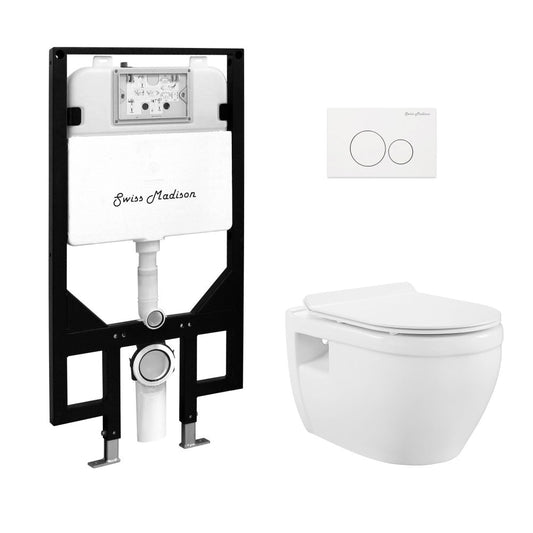 Swiss Madison Ivy Wall-Hung Toilet Bundle 0.8/1.6 GPF Dual Flush in Glossy White with White Flush Plate