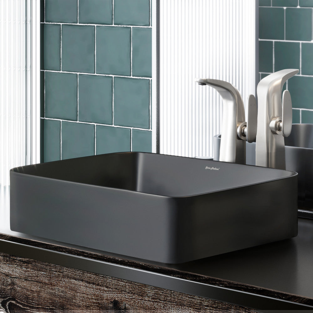 Swiss Madison Concorde Rectangle Ceramic Vessel Sink, Matte Black