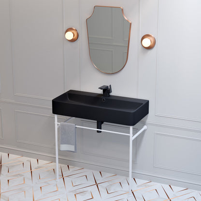 Swiss Madison Carre 36 Ceramic Console Sink Matte Black Basin Matte White Legs