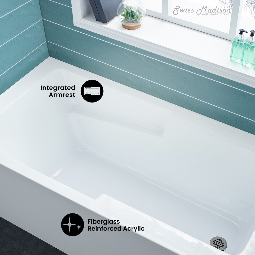Swiss Madison Voltaire 60" x 32" Right-Hand Drain Alcove Bathtub with Apron and Armrest