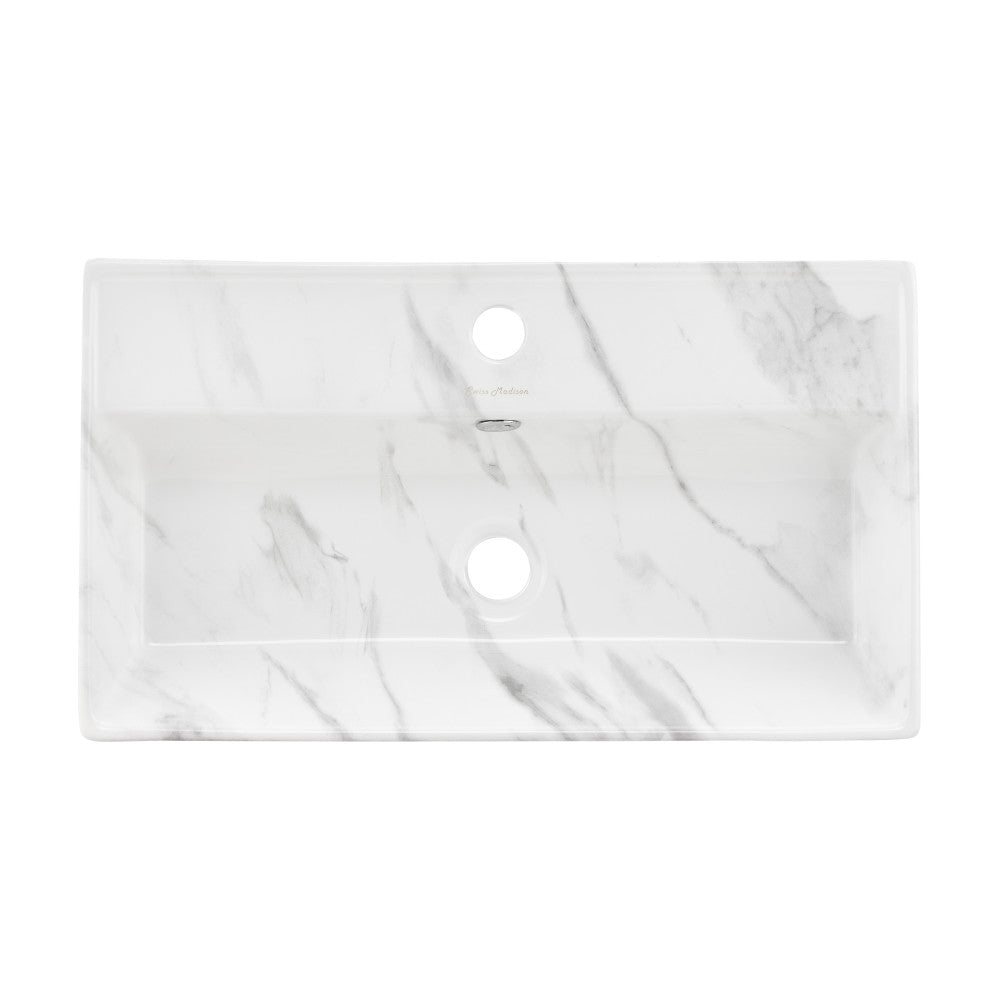 Swiss Madison Claire 22" Rectangle Wall-Mount Bathroom Sink in White Marble