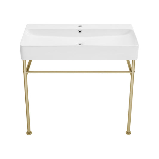 Swiss Madison Carre 36 Ceramic Console Sink White Basin Gold Legs