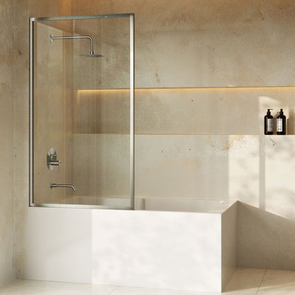 Swiss Madison Pierre 34 x 58 Framed Fixed 3/8 in. (10mm) Clear Tempered Glass Tub Door with Nickel Brushed Frame